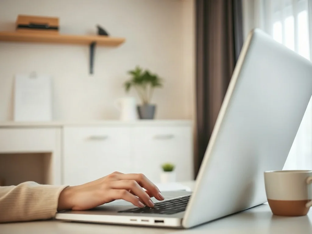 Kobieta pracująca przy laptopie nad dokumentem w biurowym wnętrzu, ilustrująca edycję plików w programie Word.