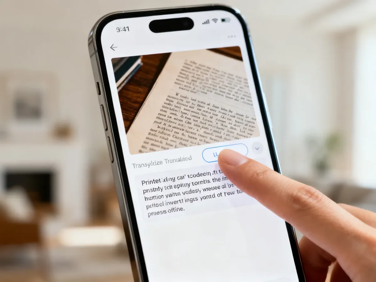 iPhone z zaznaczonym tekstem rozpoznanym na zdjęciu