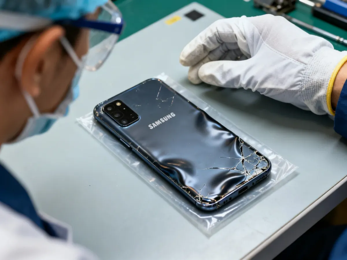 Smartfon z wybrzuszoną baterią przygotowany do oceny w serwisie