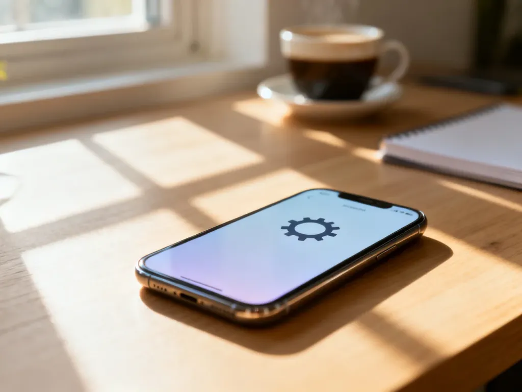 Nowoczesny smartfon leżący na biurku, symbolizujący proces sprawdzania ustawień telefonu w sieci Play.