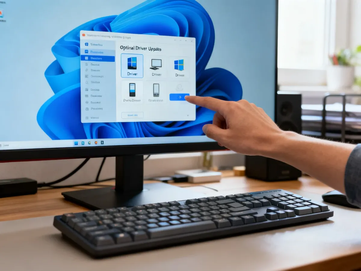 Ustawienia Windows z listą opcjonalnych aktualizacji sterowników