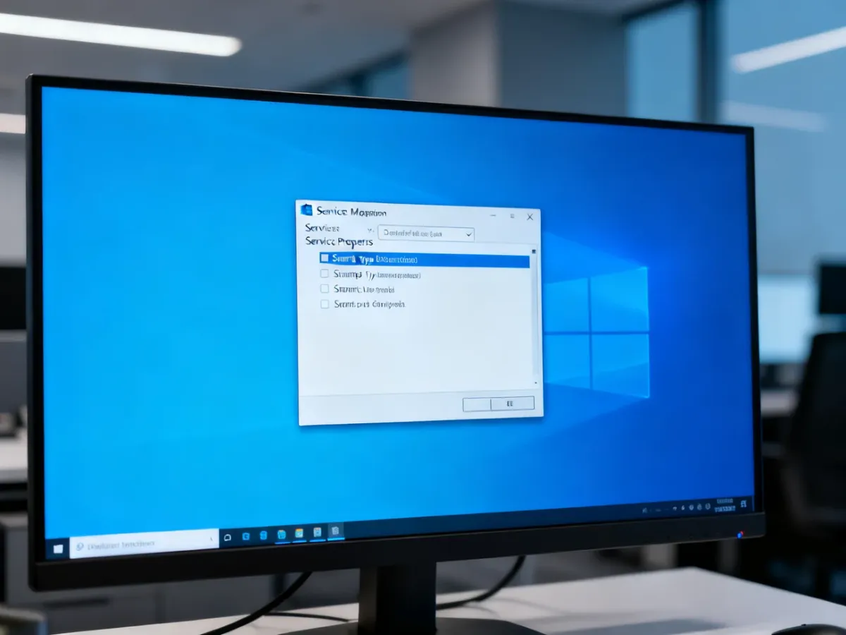 Okno właściwości usługi systemowej Windows z ustawieniami typu uruchamiania