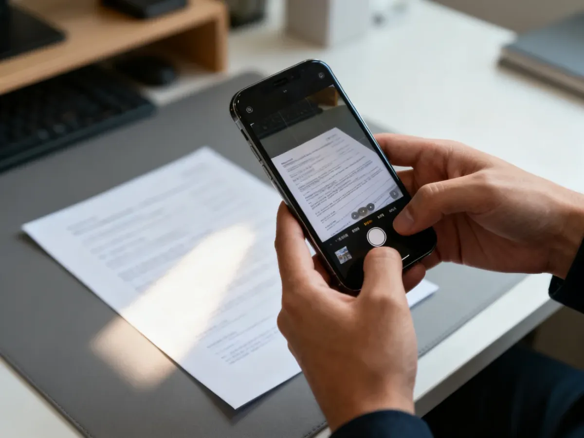Smartfon fotografujący dobrze oświetlony dokument do rozpoznania tekstu