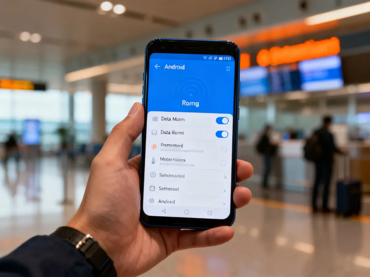 Telefon z Androidem z włączonym roamingiem danych w ustawieniach sieci komórkowej
