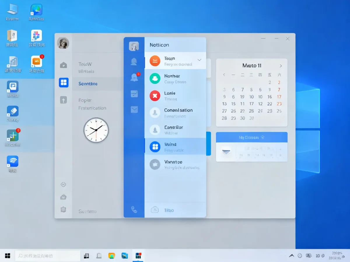Centrum powiadomień Windows otwarte obok zegara na pasku zadań